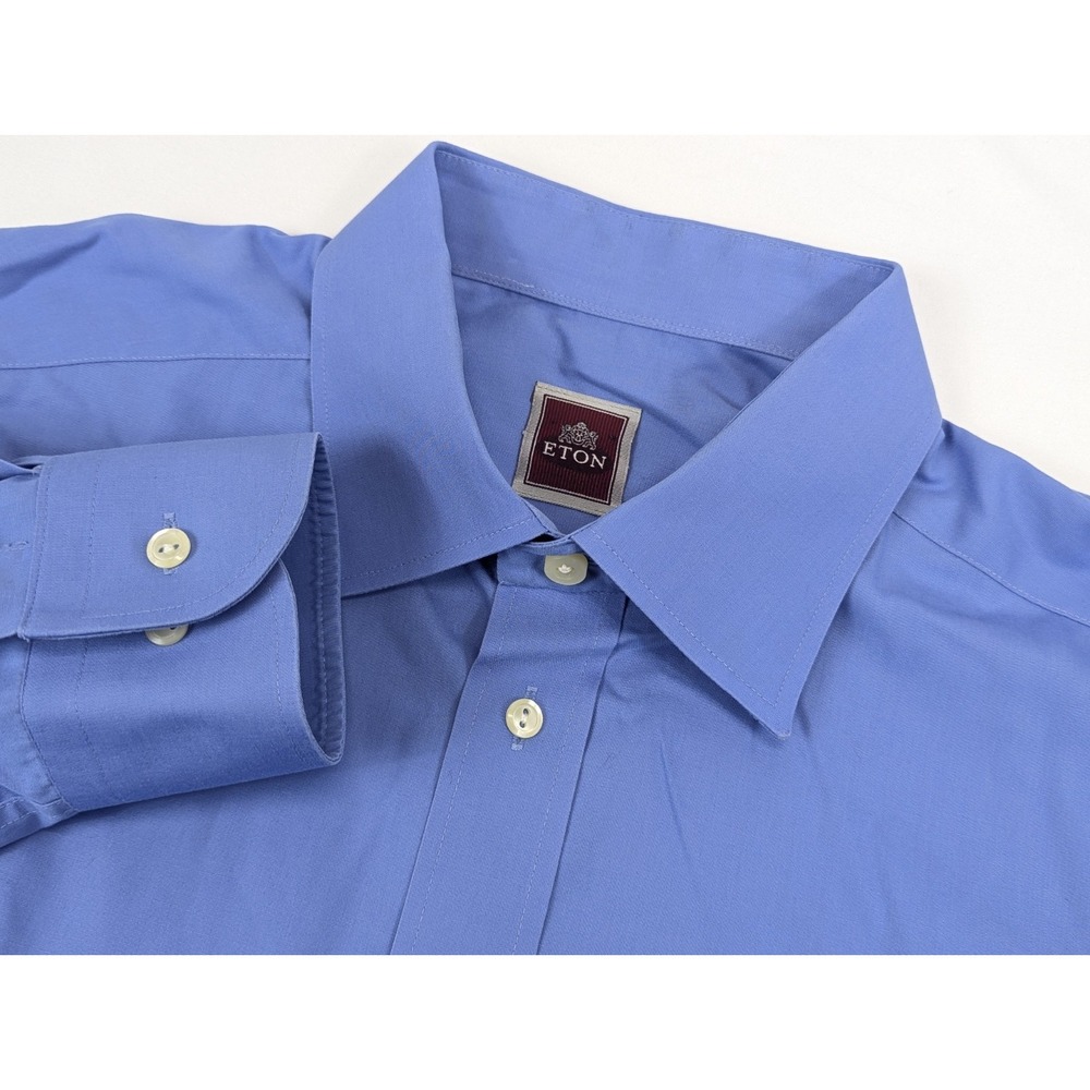 Eton Dress Shirt Blue Mens XL 43 17 Long Sleeve Office Barrel Cuff Luxury Sweden